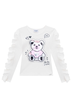 Blusa Kukie Inverno em malha canelada com Paetês Ursinho na internet