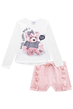 Conjunto Kukie Ursinha de laço com Blusa Manga Longa e shorts com babadinhos