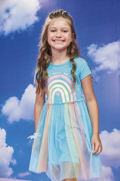 Vestido Infantil Menina Arco-íris Colorido Roupa Juvenil