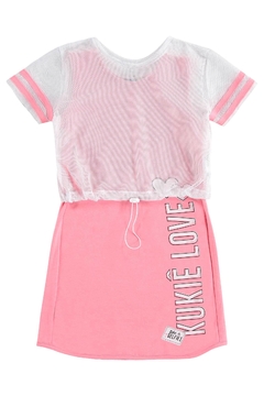 Conjunto de vestido Kukie Verão rosa Neon e sobreposição em tela