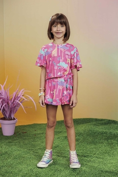 Conjunto Infantil Kukie com cropped e shorts saia estampa girafas e floresta - comprar online