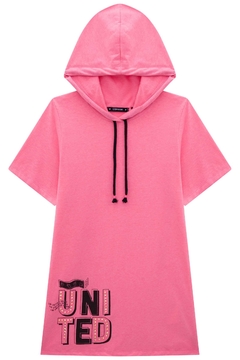 Vestido Infantil e Juvenil Menina rosa neon com capuz Lilimoon