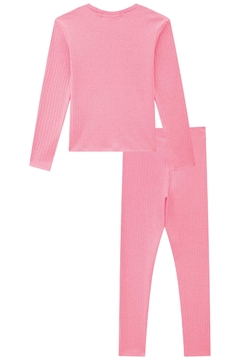 Pijama longo infantil Kukie canelado estampa de Ilhama Unicórnio rosa neon - comprar online