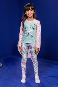 Pijama infantil Kukie menina tema Panda e corações