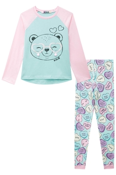 Pijama infantil Kukie menina tema Panda e corações na internet