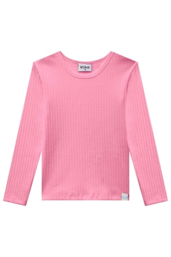 Blusa infantil Kukie manga longa canelada rosa neon