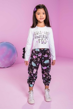 Conjunto infantil Kukie inverno Blusa longa boxy e calça Dinossauros menina