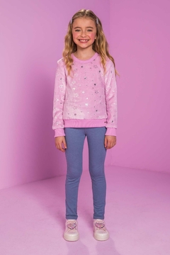 Blusao Infantil Kukie inverno estrelas manga longa em pelo tom rosa e detalhes prateados - comprar online