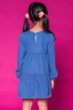 Vestido Jeans Infantil Kukie com bordado de arco - íris - comprar online