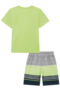 Conjunto infantil menino Lucboo verde neon camiseta MC e bermuda em nylon - comprar online