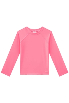 Blusa ML Infantil Kukie Beach com proteção solar UV 50+ cor rosa neon