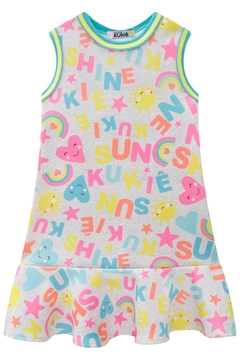 Vestido Infantil Kukie Verão colorido sun shine arco - iris e corações