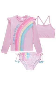 Conjunto de Biquini e Blusa Infantil Kukie Beach tema arco iris colors