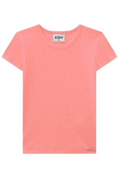 Blusa Infantil Kukie canelada cor rosa neon