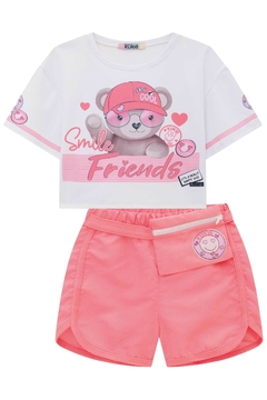 Conjunto infantil verão Kukie Ursinho Friends com pochete no shorts