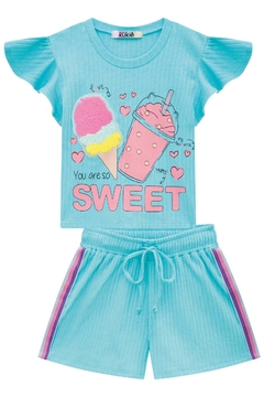 Conjunto Infantil Kukie Verão Sorvete Sweet Ice Cream Azul com shorts