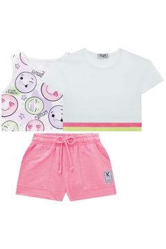 Conjunto Infantil Kukie Verão 3 peças com cropped emoji na internet