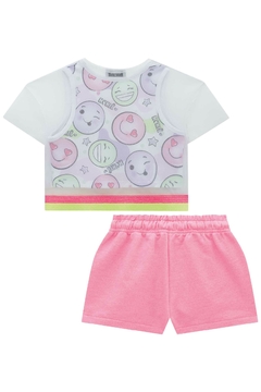 Conjunto Infantil Kukie Verão 3 peças com cropped emoji - Lipe & Lissa Kids Moda Infantil