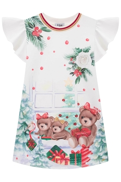 Vestido Infantil Kukie tema Natal em malha crepe - Lipe & Lissa Kids Moda Infantil