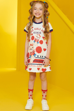 Vestido Infantil Kukie Verão Corações e Ursinhas Super Girls Power