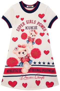 Vestido Infantil Kukie Verão Corações e Ursinhas Super Girls Power - Lipe & Lissa Kids Moda Infantil