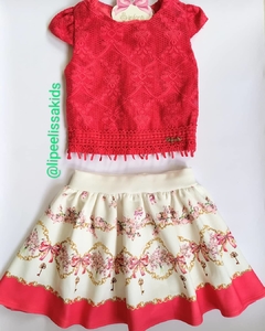 Conjunto Infantil Infanti cropped e saia em guipir