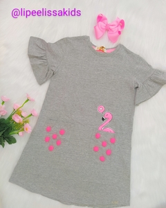 Vestido Infantil Kukie Flamingo com pompom