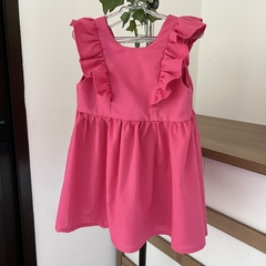 Vestido Babado Frontal - Rosa Chiclete + Laço