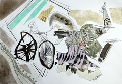 Gabriel Busquets. Mujer con bicicleta 35x50 cm. Dibujo s/ papel. 2021