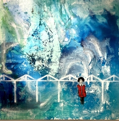 Mariana Rodriguez Avila. Balneario azul 140x140cm . Acrílico, esmalte y tinta sobre lienzo