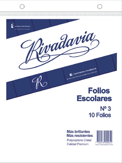 Folios N°3 escolares Rivadavia x10 unidades (2842)