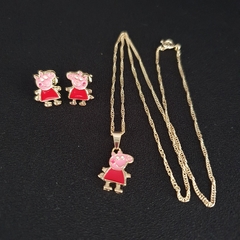 Conjunto Infantil Peppa Pig Folheado a Ouro - Vermelho