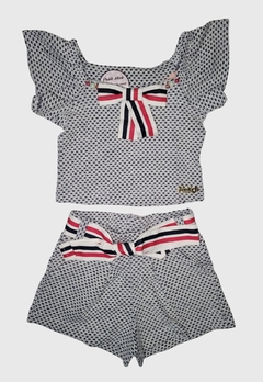 CONJUNTO INFANTIL MENINA ALEKIDS CROPPED E SHORT FITA LISTRADA