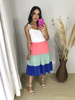 VESTIDO BLOCO DE CORES ALÇA AMARRAR - loja online