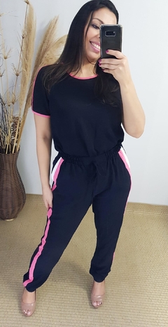 CALÇA JOGGER PRETO C/ VIVO ROSA - loja online