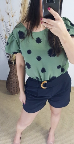 BLUSA MANGA BUFANTE ESTAMPA POA VERDE