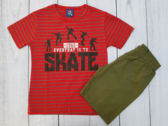 CONJUNTO INFANTIL MENINO CAMISETA SKATE LISTRADA+ BERMUDA VERÃO PIPA