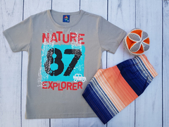 CONJUNTO INFANTIL MENINO CAMISETA NATURE EXPLORER+ BERMUDA VERÃO PIPA