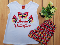 CONJUNTO INFANTIL MENINA BLUSA BORBOLETAS+ SHORT ESTAMPA BORBOLETINHAS KYLY