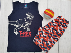 CONJUNTO INFANTIL MENINO CAMISETA + BERMUDA TACTEL VERÃO T-REX PIPA - Loja online - moda feminina e infantil - LOJA FLORBELLE