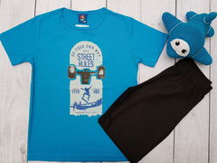 CONJUNTO INFANTIL MENINO CAMISETA STREET RULES + BERMUDA VERÃO PIPA