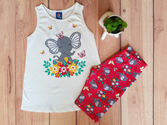 CONJUNTO INFANTIL MENINA BLUSA E SHORT ELEFANTE PIPA