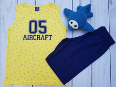 CONJUNTO INFANTIL MENINO PIPA CAMISETA REGATA E BERMUDA BRIM AIRCRAFT