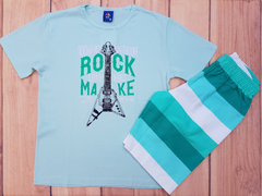 CONJUNTO INFANTIL MENINO CAMISETA ROCK + BERMUDA LISTRADA PIPA