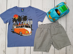 CONJUNTO INFANTIL MENINO CAMISETA KOMBI PRAIA+ BERMUDA LISTRADA VERÃO PIPA - Loja online - moda feminina e infantil - LOJA FLORBELLE