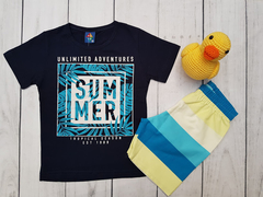 CONJUNTO INFANTIL MENINO CAMISETA SUMMER + BERMUDA LISTRADA VERÃO PIPA