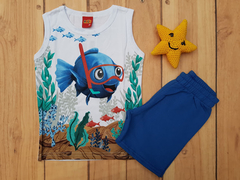 CONJUNTO INFANTIL MENINO REGATA + SHORT ESTAMPA PEIXE KYLY - comprar online