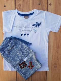 CONJUNTO INFANTIL MENINO CAMISETA + BERMUDA MOLETINHO MUNDI BRANCO