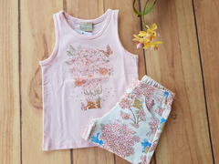 CONJUNTO INFANTIL MENINA REGATA + SHORT BALÃO FLOR MILON