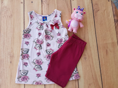 CONJUNTO INFANTIL MENINA REGATA + SHORT ESTAMPA URSO PIPA